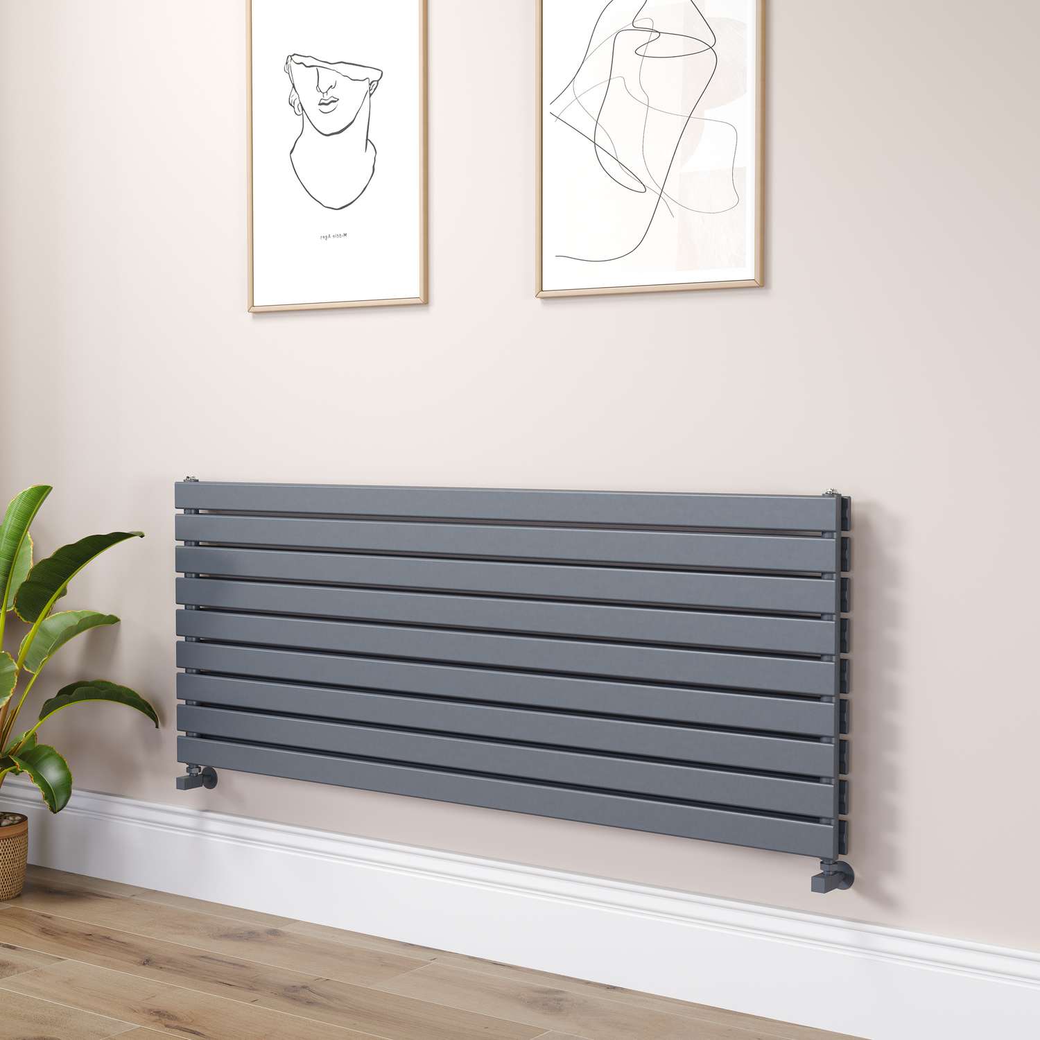 Riace Dark Grey Anthracite Flat Designer Radiator 630X1600mm Double Panel 5648 Btu
