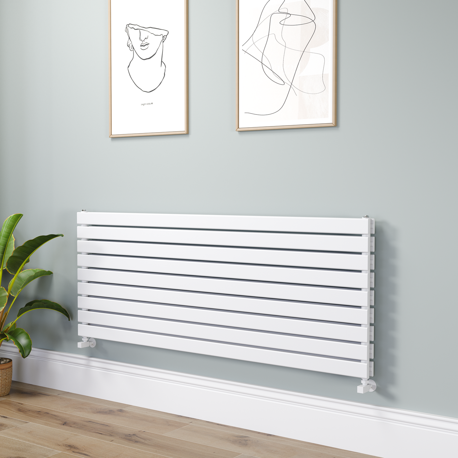 Riace White Flat Designer Radiator 630X1600mm Double Panel 5648 Btu