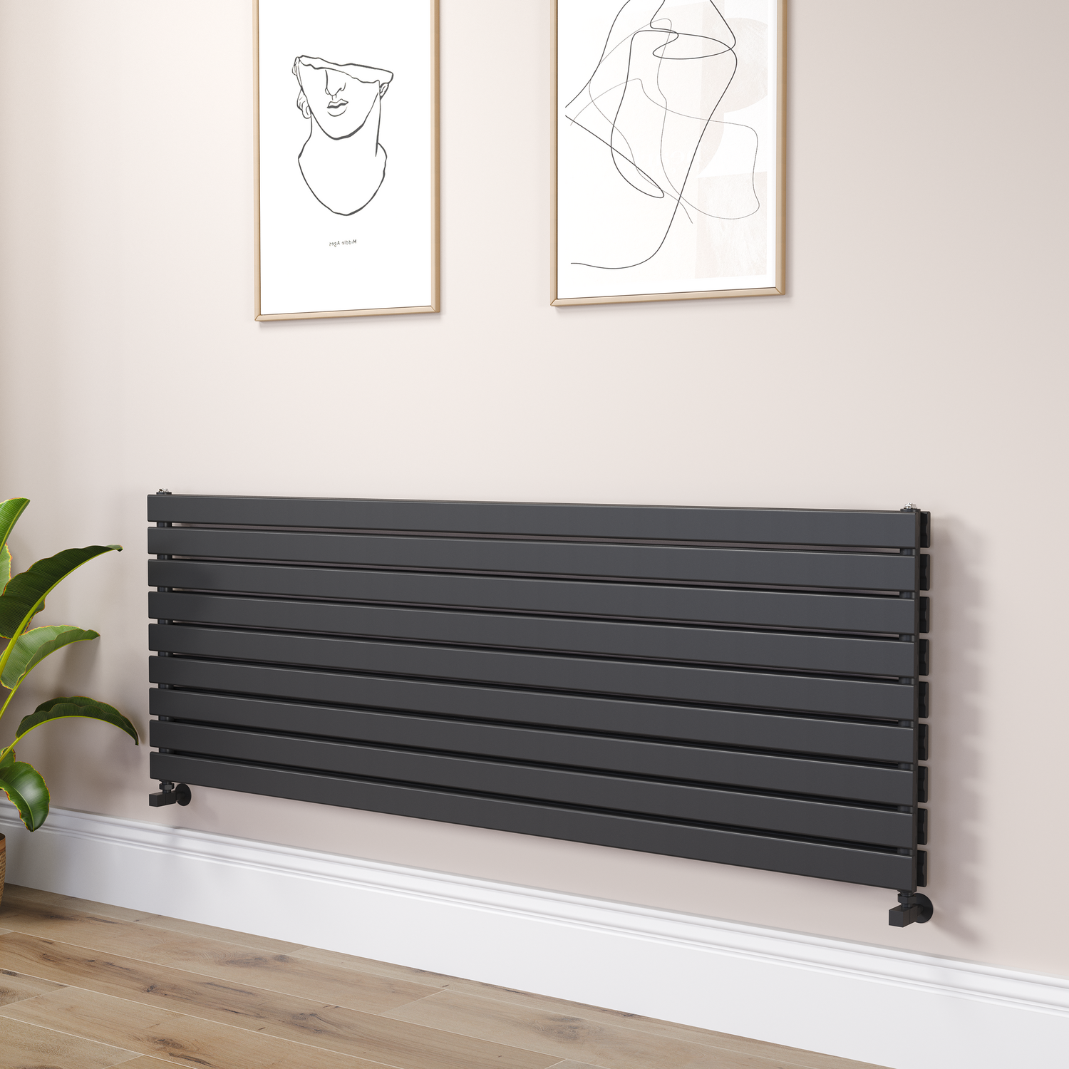 Riace Midnight Black Flat Designer Radiator 630X1800mm Double Panel 6256 Btu