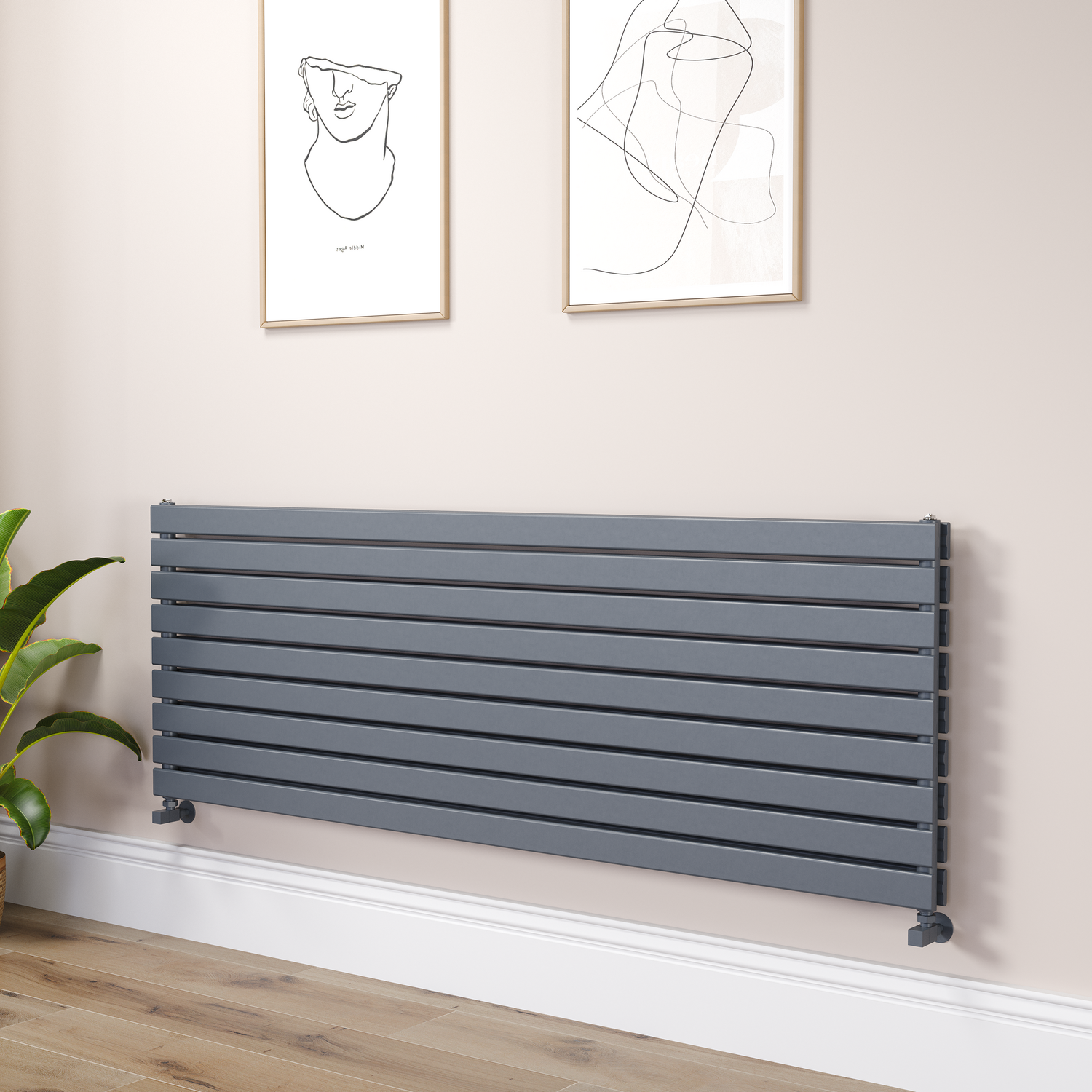 Riace Dark Grey Anthracite Flat Designer Radiator 630X1800mm Double Panel 6256 Btu
