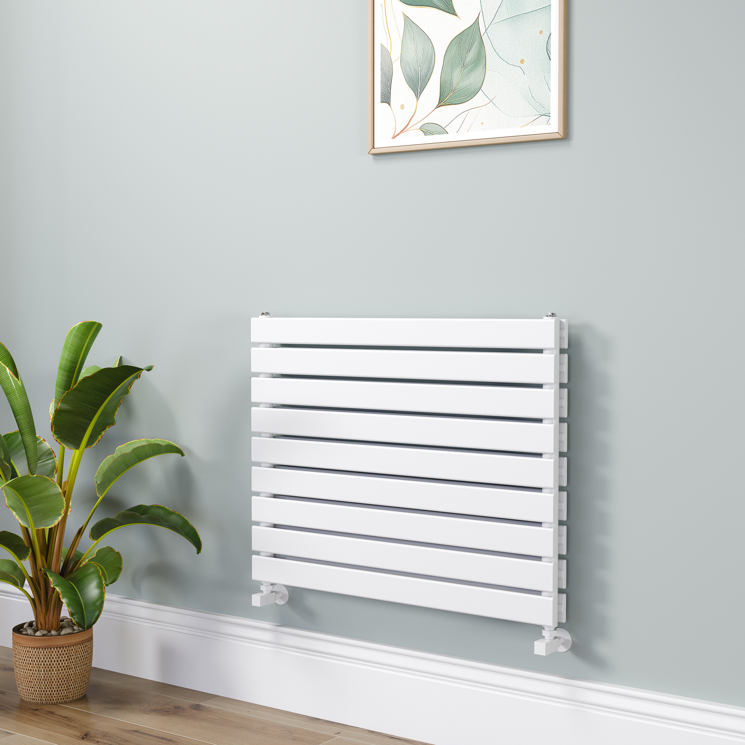Riace White Linea Flat Designer Radiator 630X800mm Double Panel 3044 Btu - Horizontal Bars