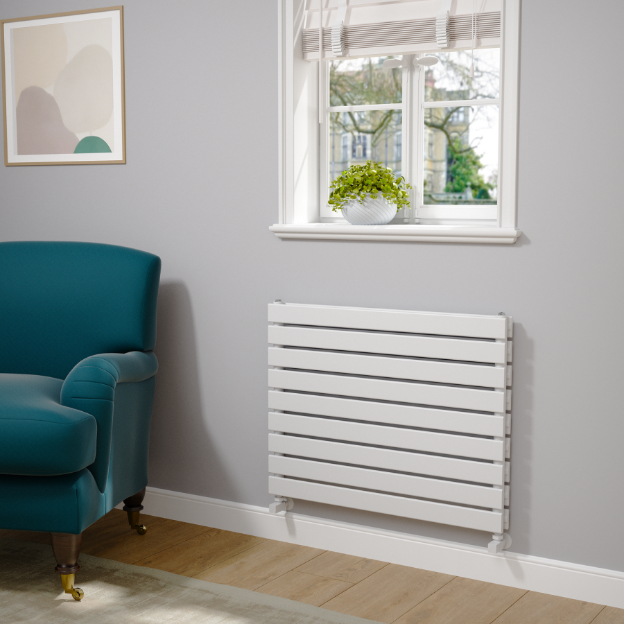 Riace Linea White Flat Designer Radiator 630x800mm Double Panel 3044 BTU - Horizontal Bars