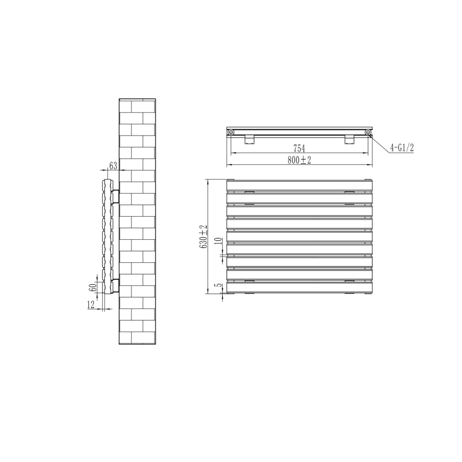 Riace Linea White Flat Designer Radiator 630x800mm Double Panel 3044 BTU - Horizontal Bars