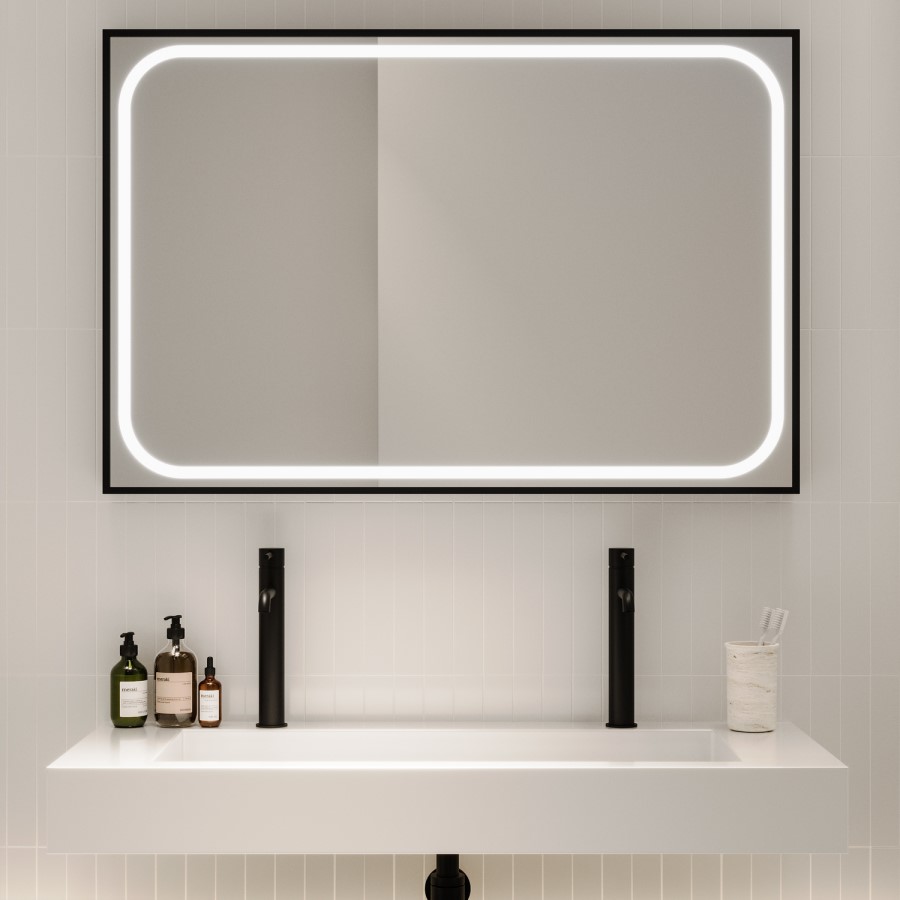 Rectangular Black Heated Bathroom Mirror with Lights 1200 x 800mm - Rhea