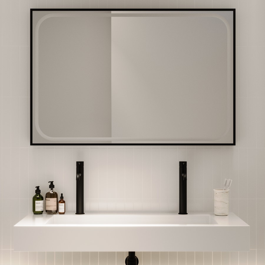 Rectangular Black Heated Bathroom Mirror with Lights 1200 x 800mm - Rhea