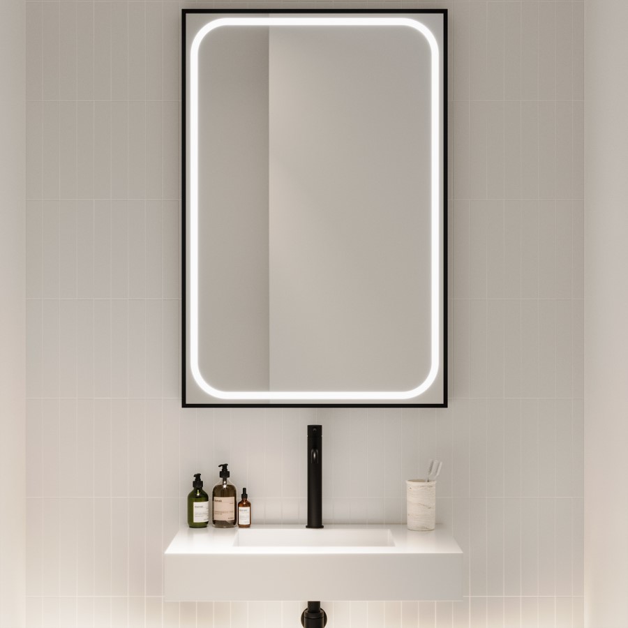 Rectangular Black Heated Bathroom Mirror with Lights 1200 x 800mm - Rhea