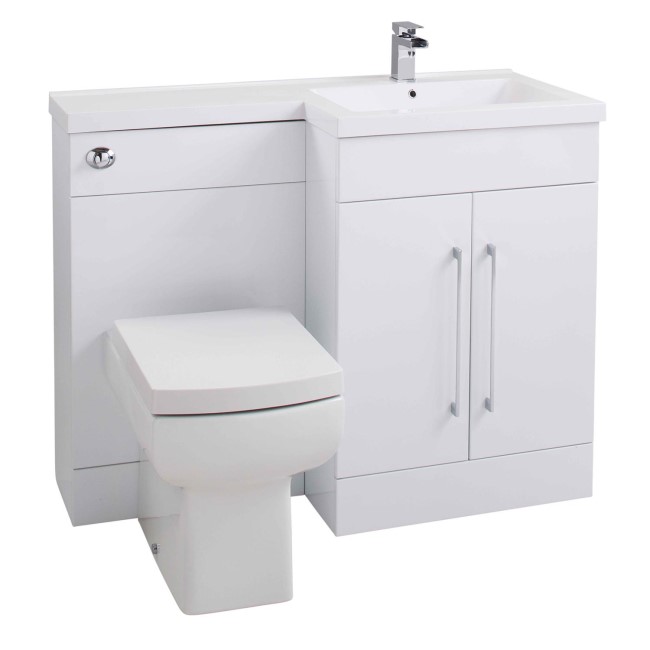 White Right Hand Vanity Unit Furniture Suite - W1090mm - Includes Mid Edge Basin Only