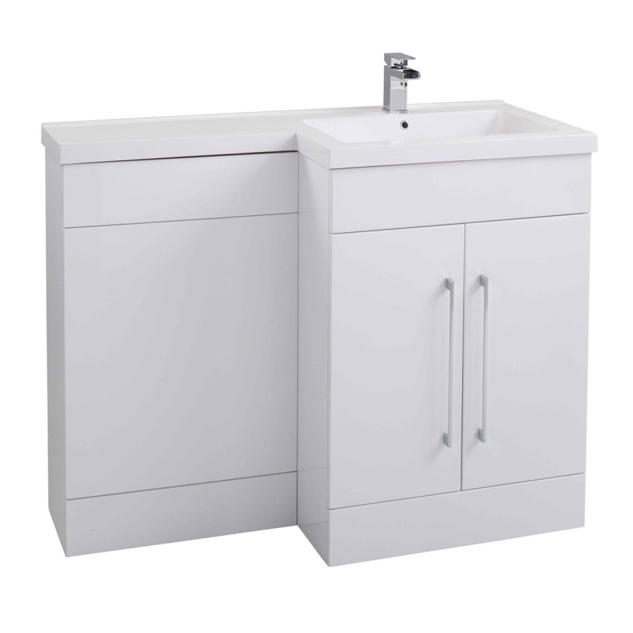 White Right Hand Vanity Unit Furniture Suite - W1090mm - Includes Mid Edge Basin Only