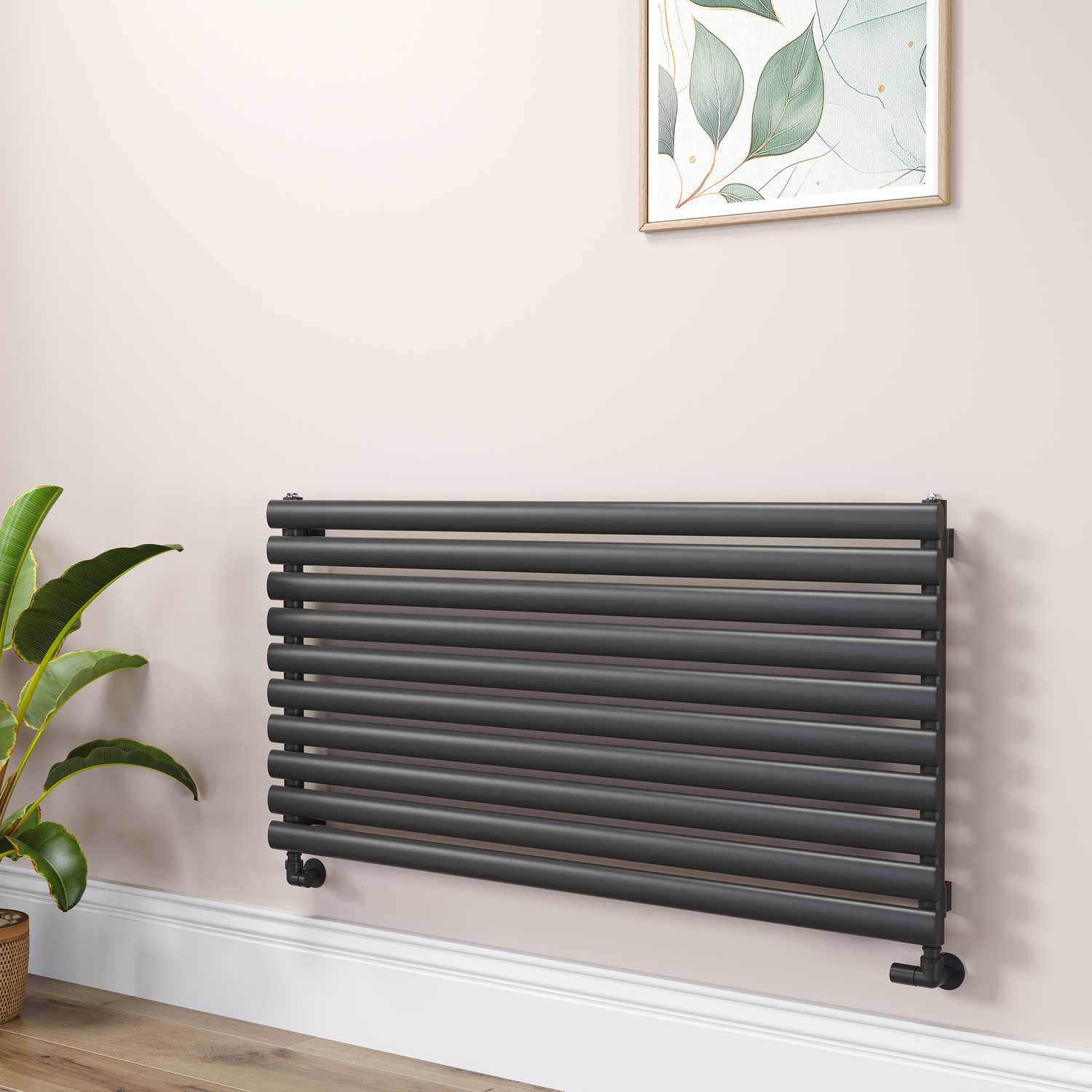 Sorrento Midnight Black Oval Designer Radiator 590X1200mm Single Panel 2863 Btu