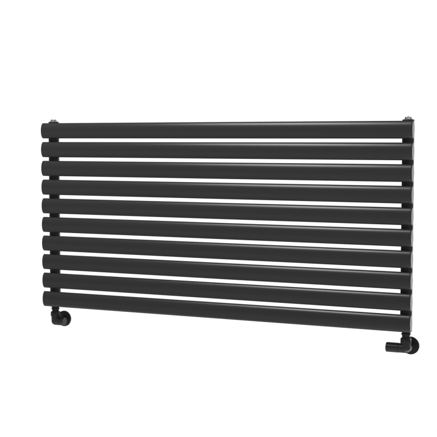 Sorrento Linea Black Oval Designer Radiator 590x1200mm Single Panel 2863 BTU - Horizontal Bars