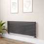 Sorrento Linea Black Oval Designer Radiator 590x1600mm Single Panel 3782 BTU - Horizontal Bars