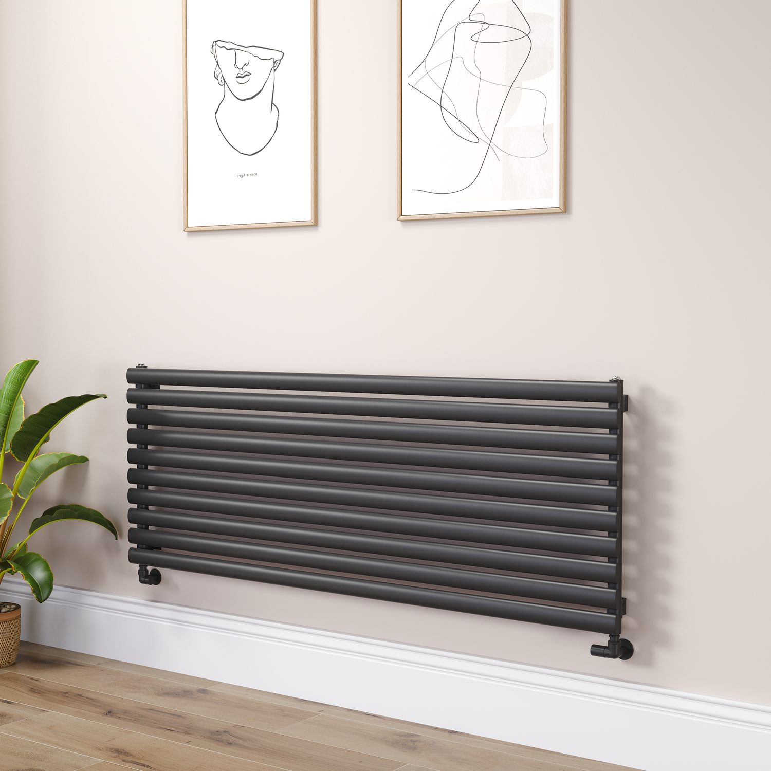 Sorrento Midnight Black Oval Designer Radiator 590X1600mm Single Panel 3782 Btu