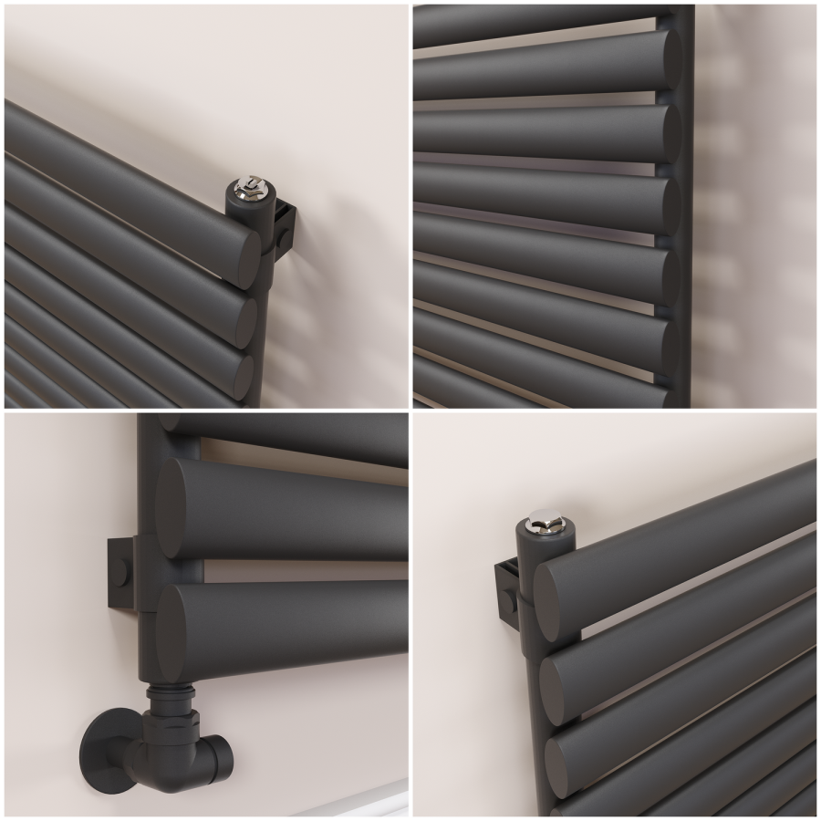 Sorrento Linea Black Oval Designer Radiator 590x1600mm Single Panel 3782 BTU - Horizontal Bars