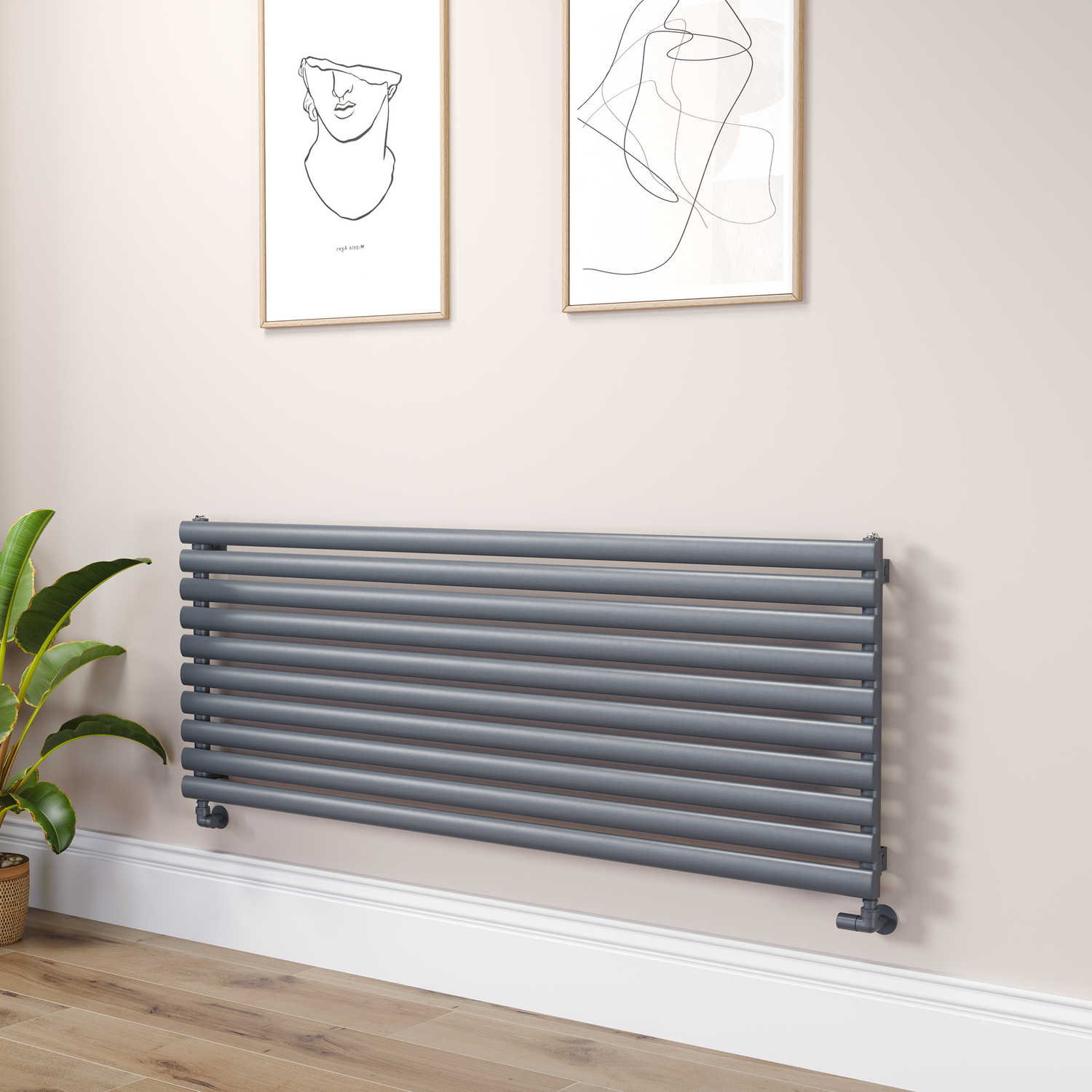 Sorrento Dark Grey Anthracite Oval Designer Radiator 590X1600mm Single Panel 3782 Btu