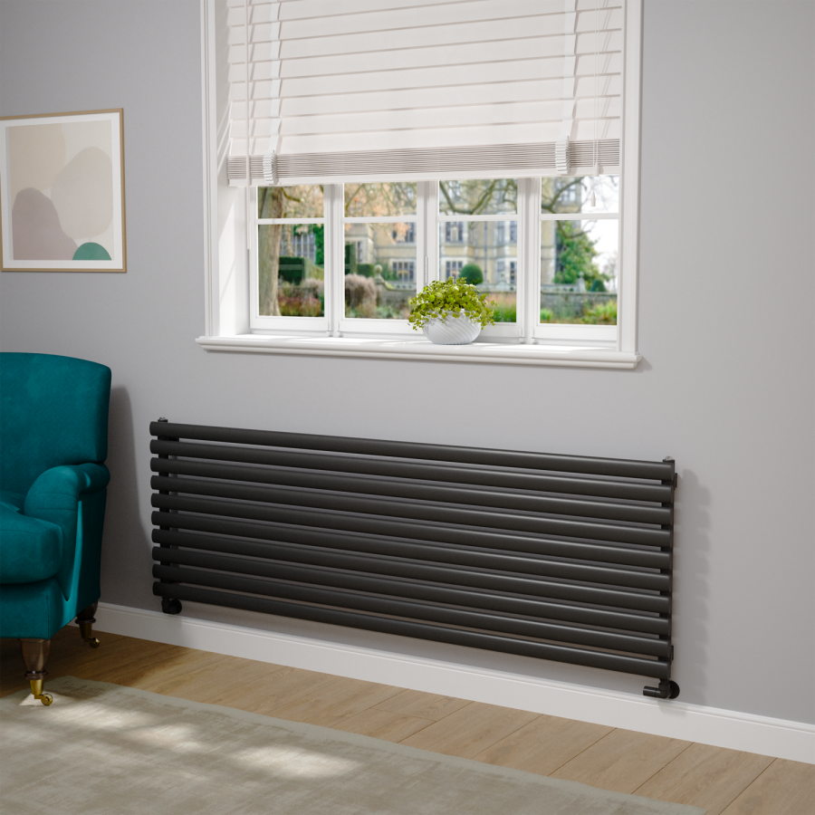 Sorrento Midnight Black Oval Designer Radiator 590x1800mm Single Panel ...