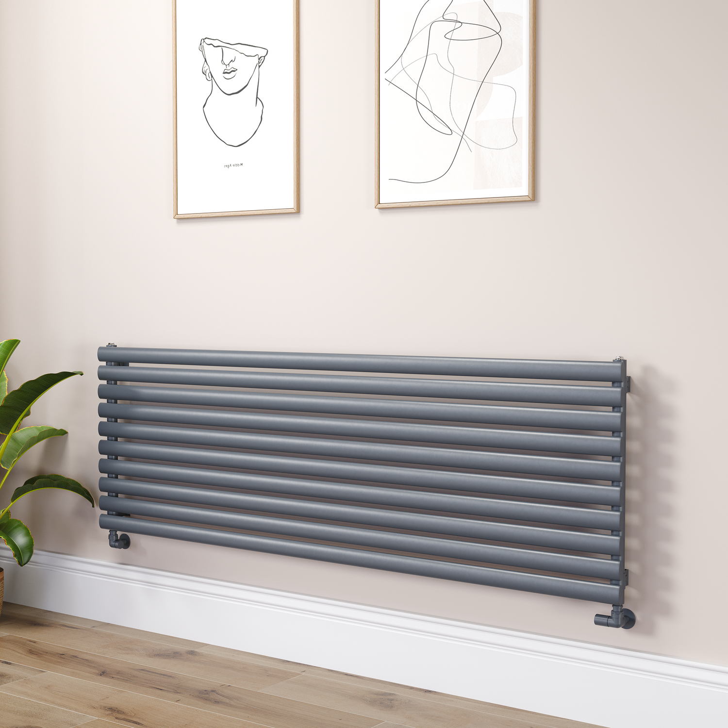 Sorrento Dark Grey Anthracite Linea Anthracite Oval Designer Radiator 590X1800mm Single Panel 4256 Btu - Horizontal Bars