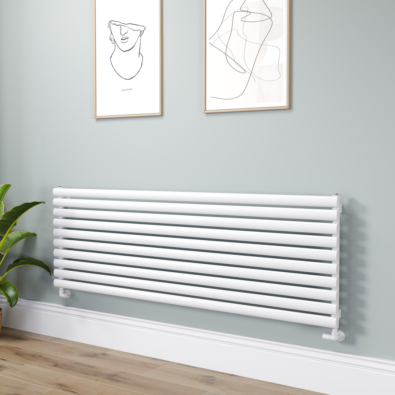 Sorrento White Linea Oval Designer Radiator 590X1800mm Single Panel 4256 Btu - Horizontal Bars