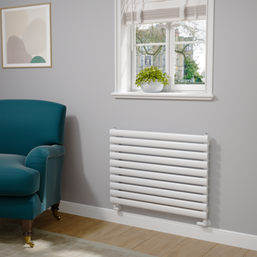 Sorrento Linea White Oval Designer Radiator 590x800mm Single Panel 1983 BTU - Horizontal Bars