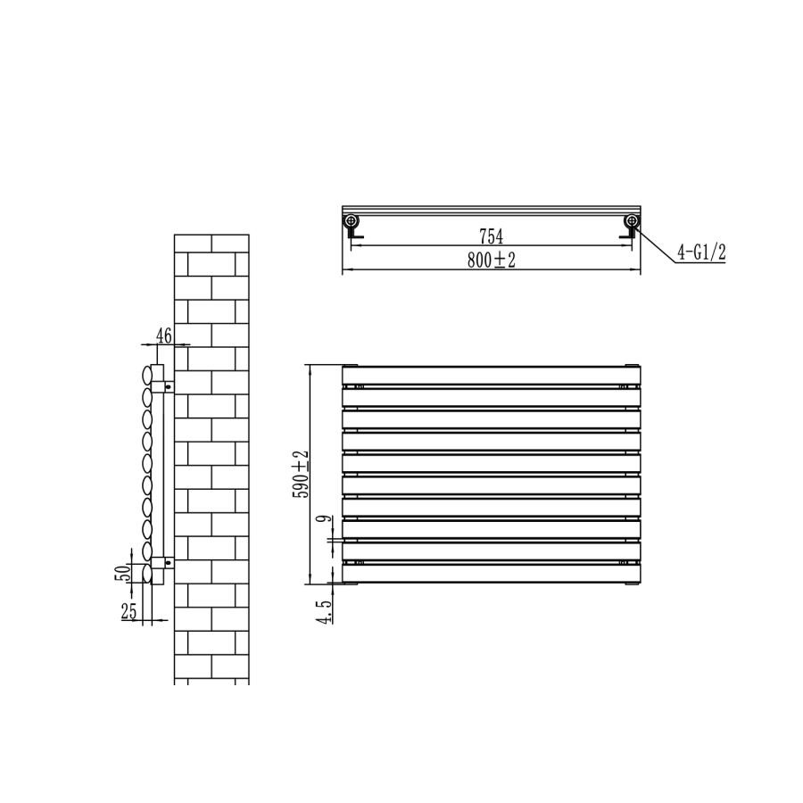 Sorrento Linea White Oval Designer Radiator 590x800mm Single Panel 1983 BTU - Horizontal Bars