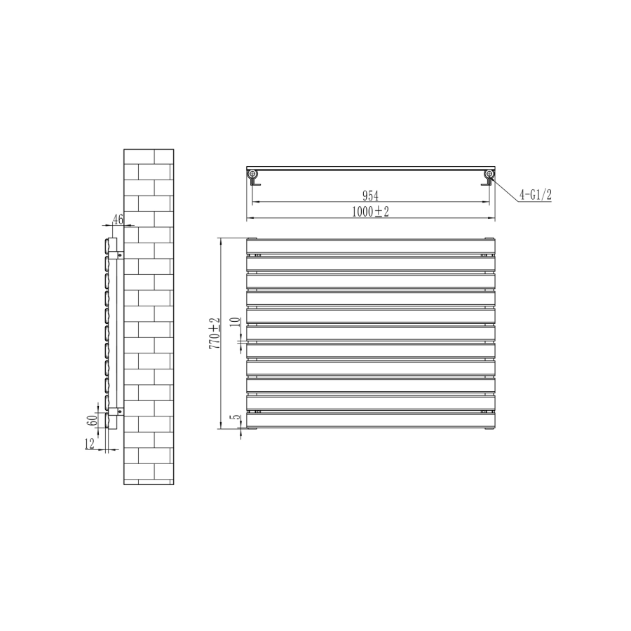 Riace Dark Grey Anthracite Flat Designer Radiator 770x1000mm Single Panel 2973 BTU