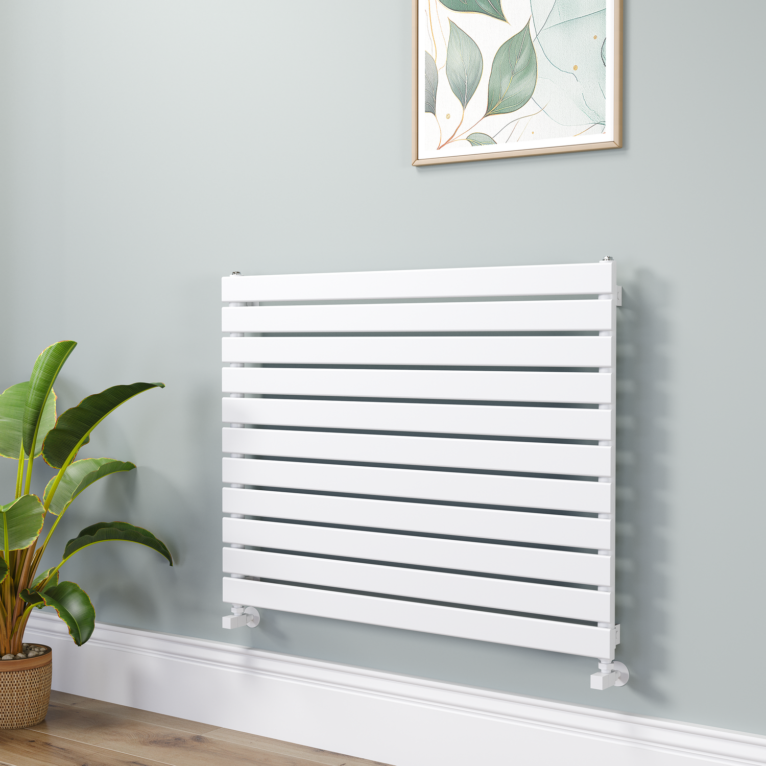 Riace White Linea Flat Designer Radiator 770X1000mm Single Panel 2973 Btu - Horizontal Bars