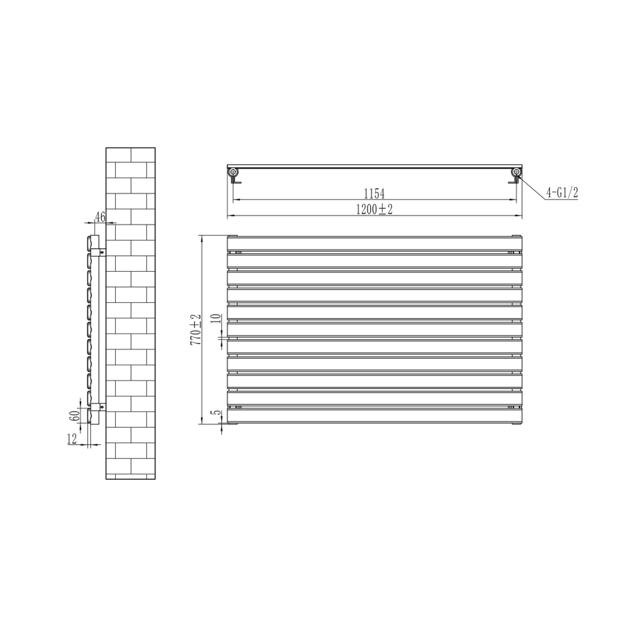 Riace Dark Grey Anthracite Flat Designer Radiator 770x1200mm Single Panel 3519 BTU