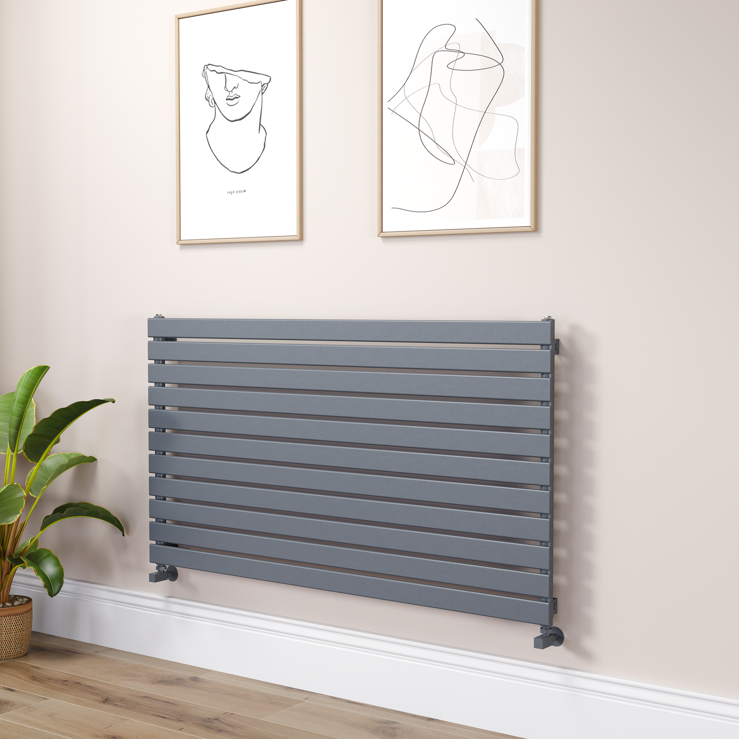 Riace Dark Grey Anthracite Linea Anthracite Flat Designer Radiator 770X1400mm Single Panel 4072 Btu - Horizontal Bars
