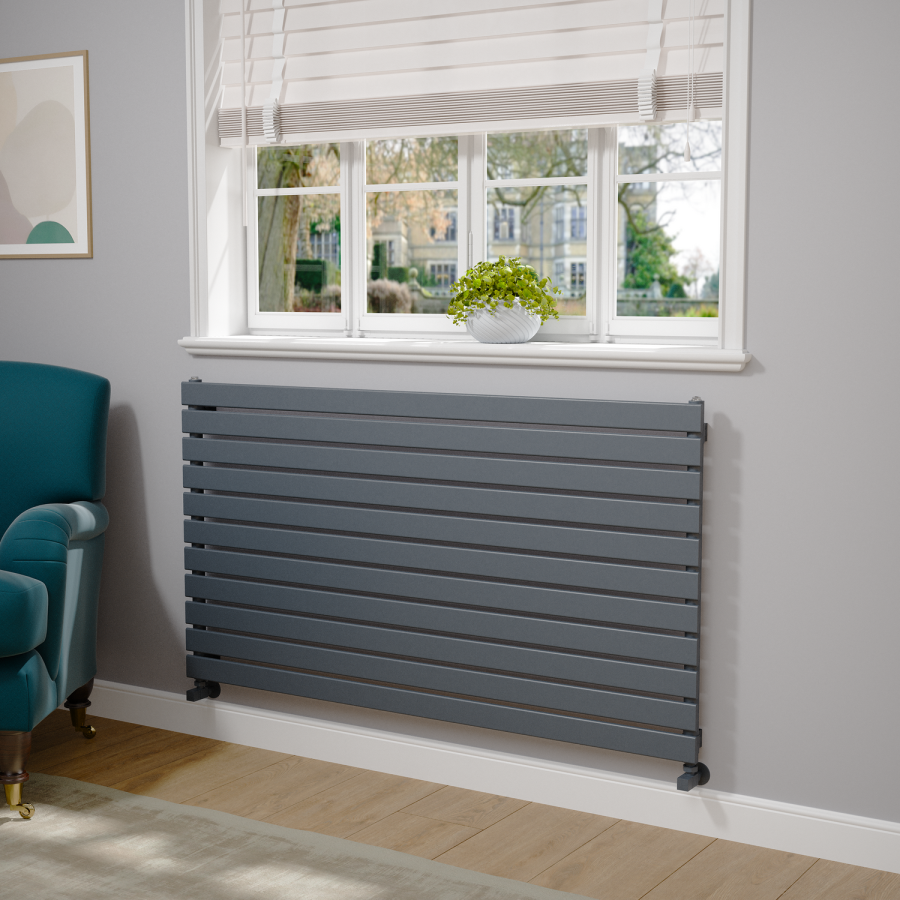 Riace Linea Dark Grey Anthracite Flat Designer Radiator 770x1400mm Single Panel 4072 BTU - Horizontal Bars