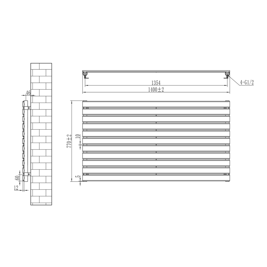 Riace Linea Dark Grey Anthracite Flat Designer Radiator 770x1400mm Single Panel 4072 BTU - Horizontal Bars