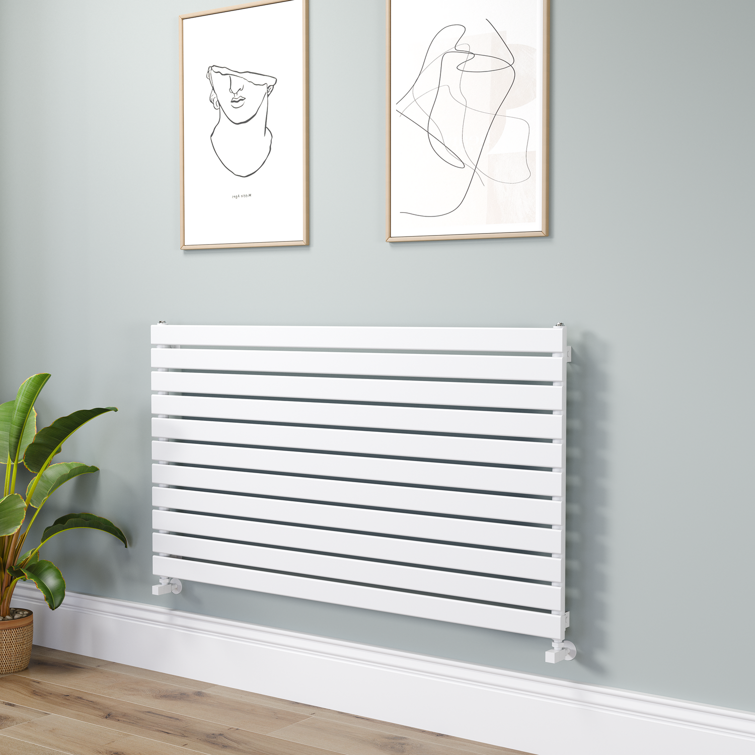 Riace White Linea Flat Designer Radiator 770X1400mm Single Panel 4072 Btu - Horizontal Bars