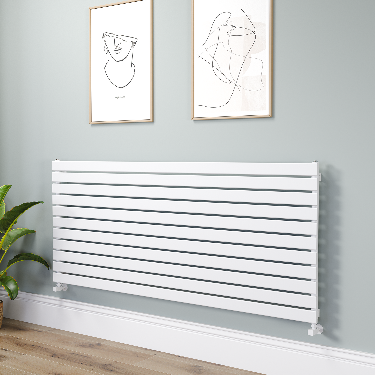 Riace White Linea Flat Designer Radiator 770X1800mm Single Panel 5215 Btu - Horizontal Bars