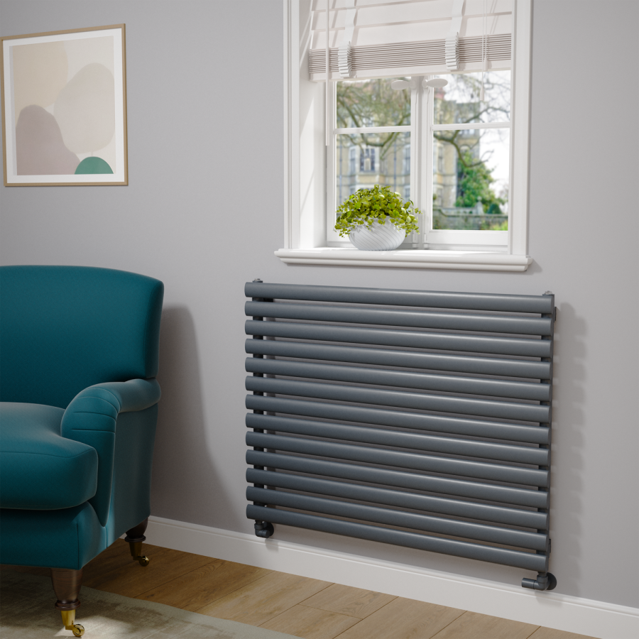 Sorrento Dark Grey Anthracite Oval Designer Radiator 767x1000mm Single Panel 3147 BTU