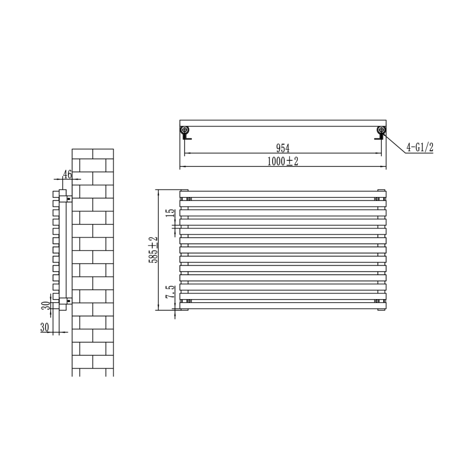 Ravello White Square Designer Radiator 585x1000mm Single Panel 2785 BTU