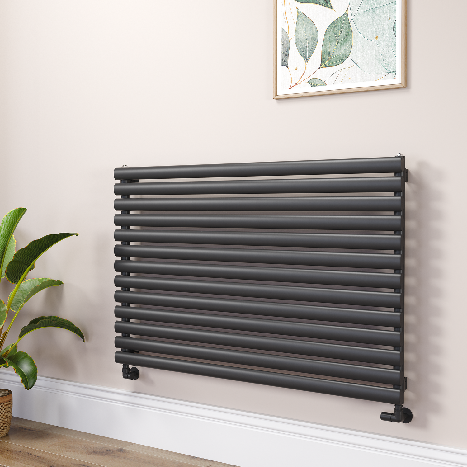 Sorrento Midnight Black Oval Designer Radiator 767X1200mm Single Panel 3724 Btu