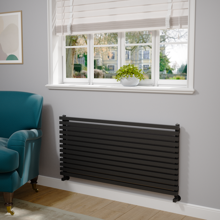 Ravello Midnight Black Square Designer Radiator 585x1200mm Single Panel 3287 BTU
