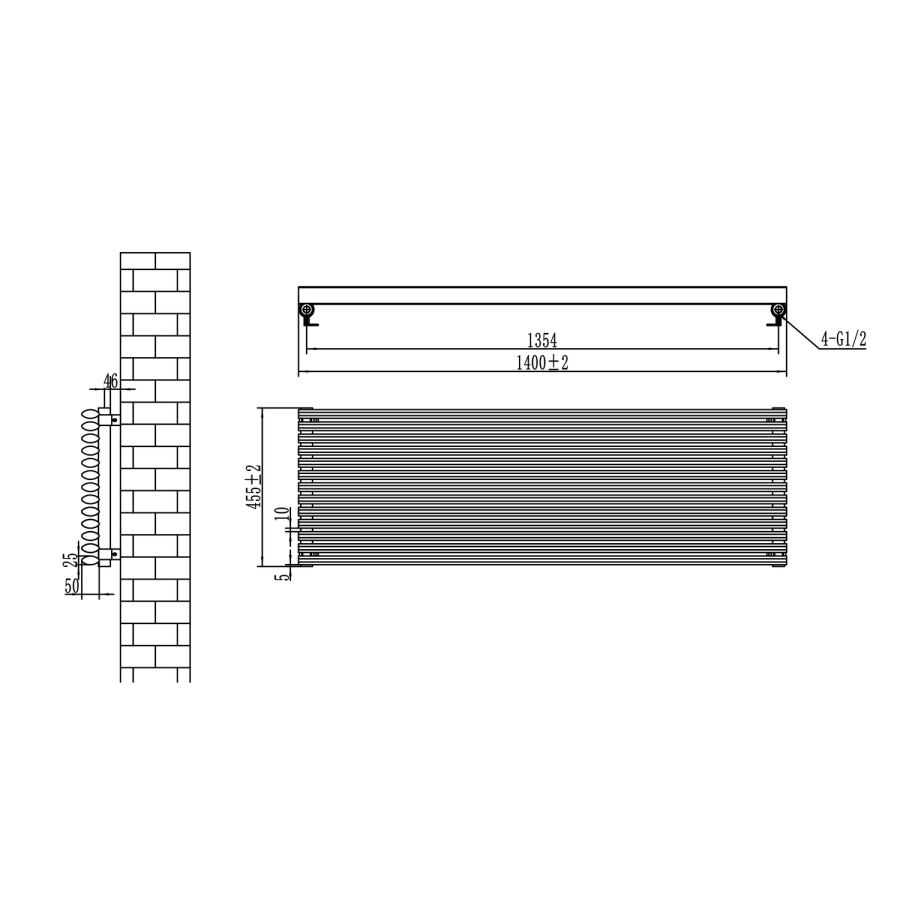 Ventura Dark Grey Anthracite Oval Unique Designer Radiator 455x1200mm Single Panel 2836 BTU