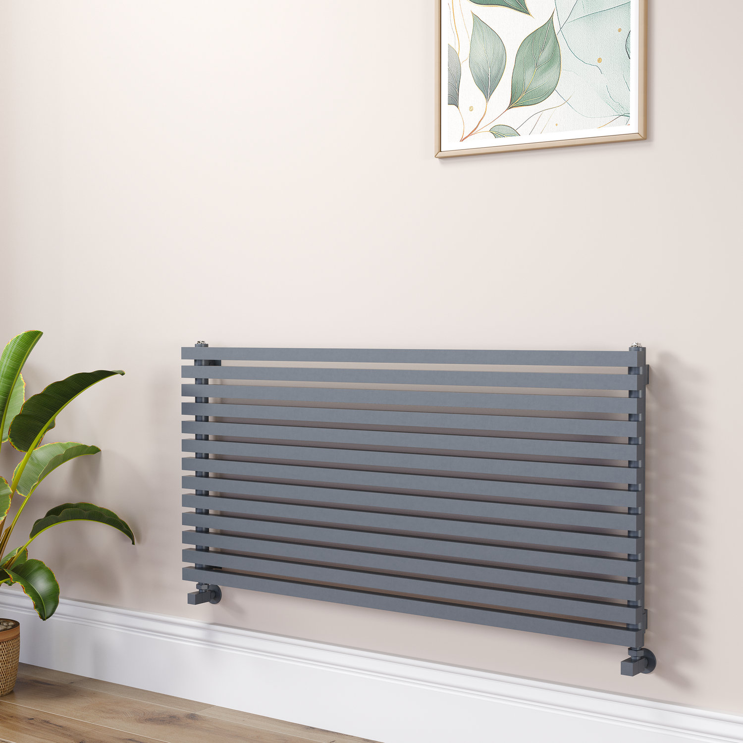 Ravello Dark Grey Anthracite Linea Anthracite Square Designer Radiator 585X1200mm Single Panel 3287 Btu - Horizontal Bars