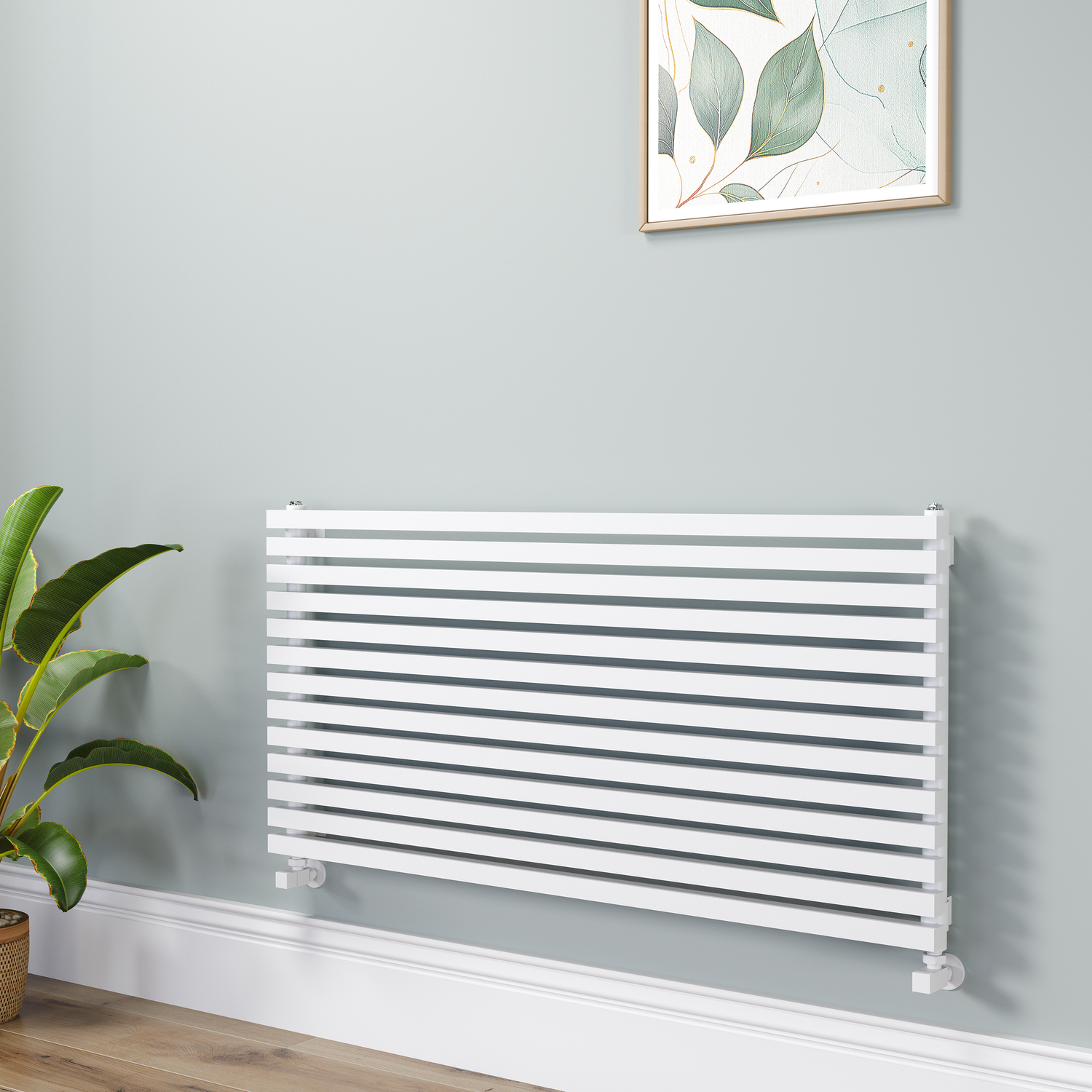 Ravello Linea Square Designer Radiator 585X1200mm Single Panel 3287 Btu Horizontal Bars RHS13-1200-WCS - Image 2