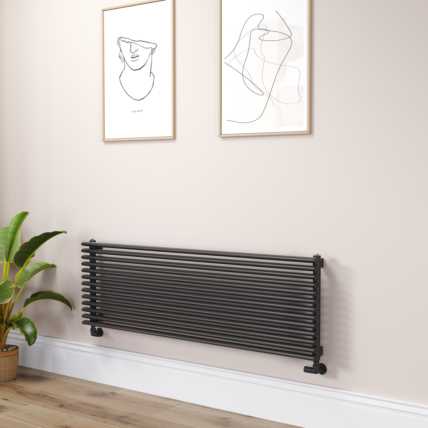 Ventura Midnight Black Oval Unique Designer Radiator 455X1400mm Single Panel 3420 Btu