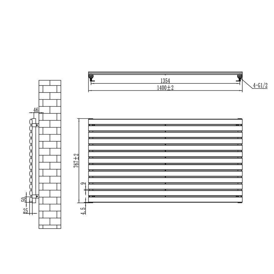 Sorrento Midnight Black Oval Designer Radiator 767x1400mm Single Panel 4311 BTU