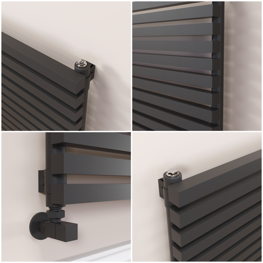 Ravello Midnight Black Square Designer Radiator 585x1400mm Single Panel 3782 BTU