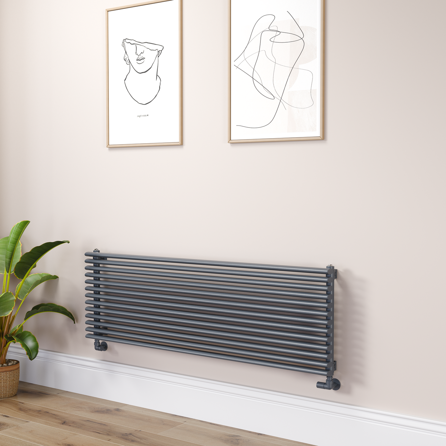 Ventura Dark Grey Anthracite Oval Unique Designer Radiator 455X1400mm Single Panel 3420 Btu