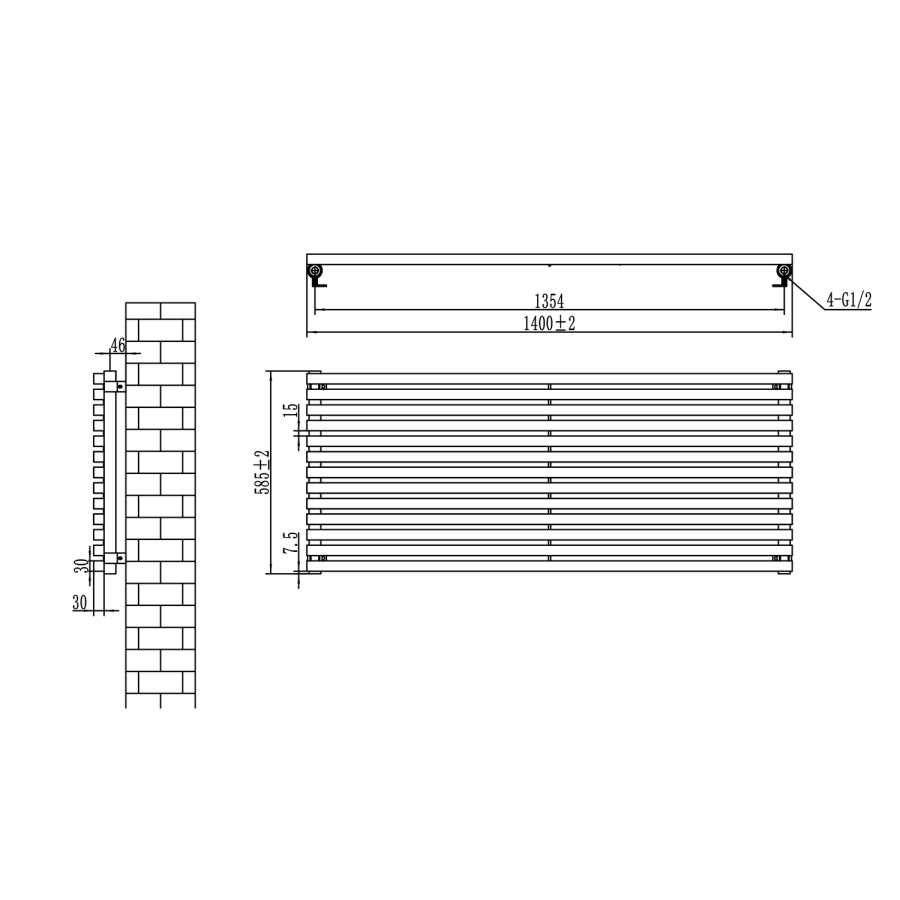 Ravello White Square Designer Radiator 585x1400mm Single Panel 3782 BTU
