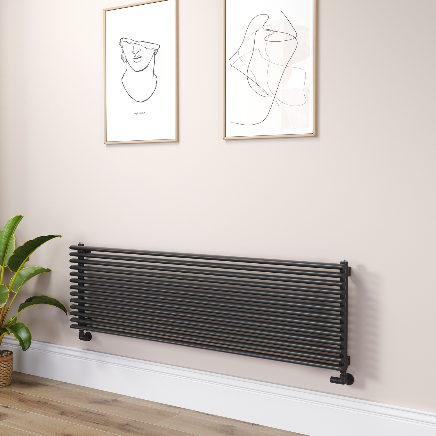 Ventura Midnight Black Oval Unique Designer Radiator 455X1600mm Single Panel 4007 Btu