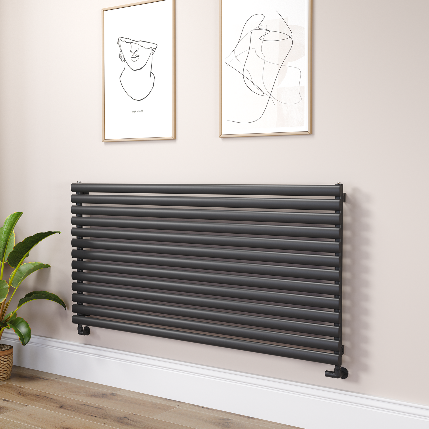 Sorrento Midnight Black Oval Designer Radiator 767X1600mm Single Panel 4915 Btu