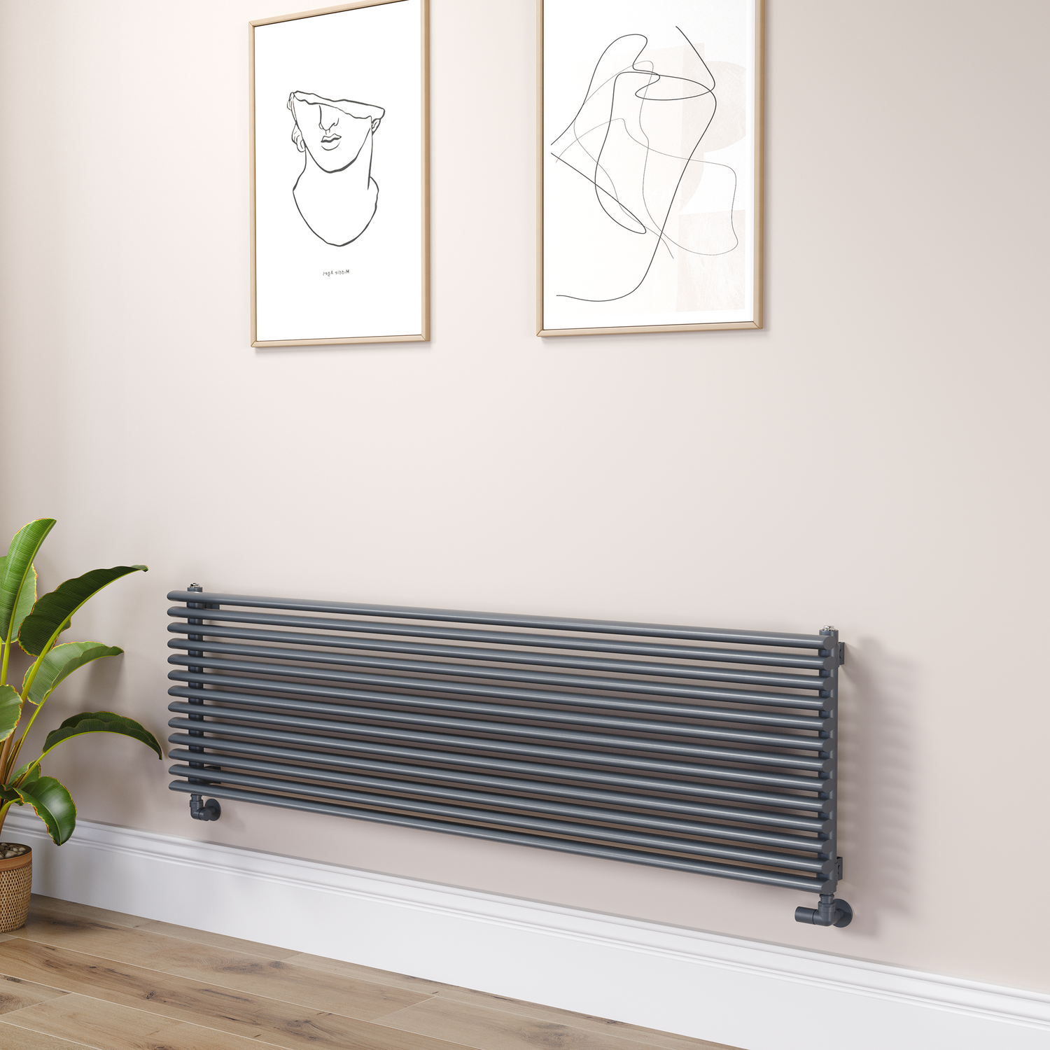 Ventura Dark Grey Anthracite Oval Unique Designer Radiator 455X1600mm Single Panel 4007 Btu