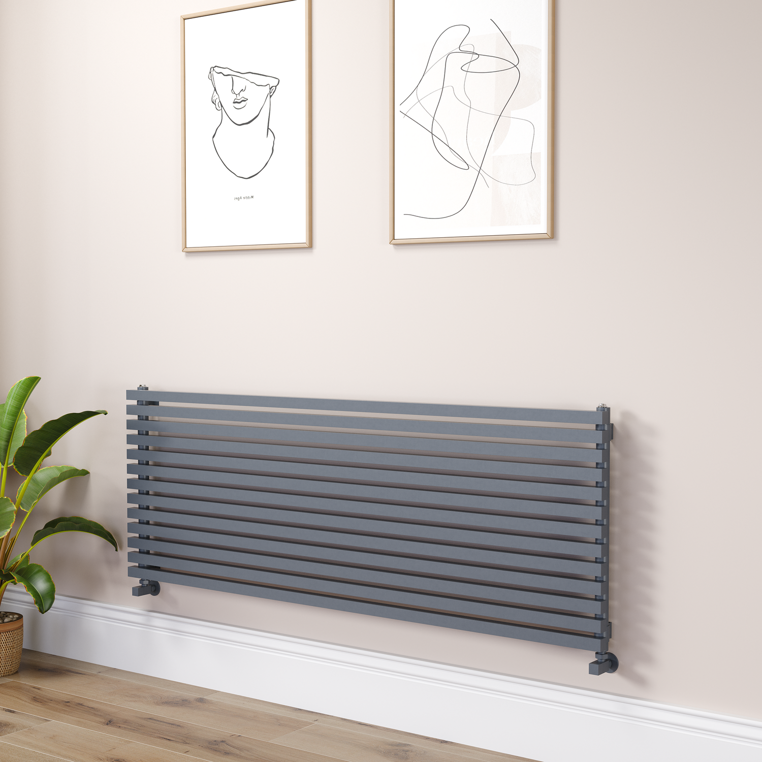 Ravello Dark Grey Anthracite Linea Anthracite Square Designer Radiator 585X1600mm Single Panel 4266 Btu - Horizontal Bars