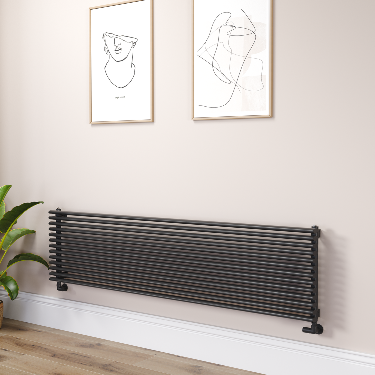 Ventura Midnight Black Oval Unique Designer Radiator 455X1800mm Single Panel 4594 Btu