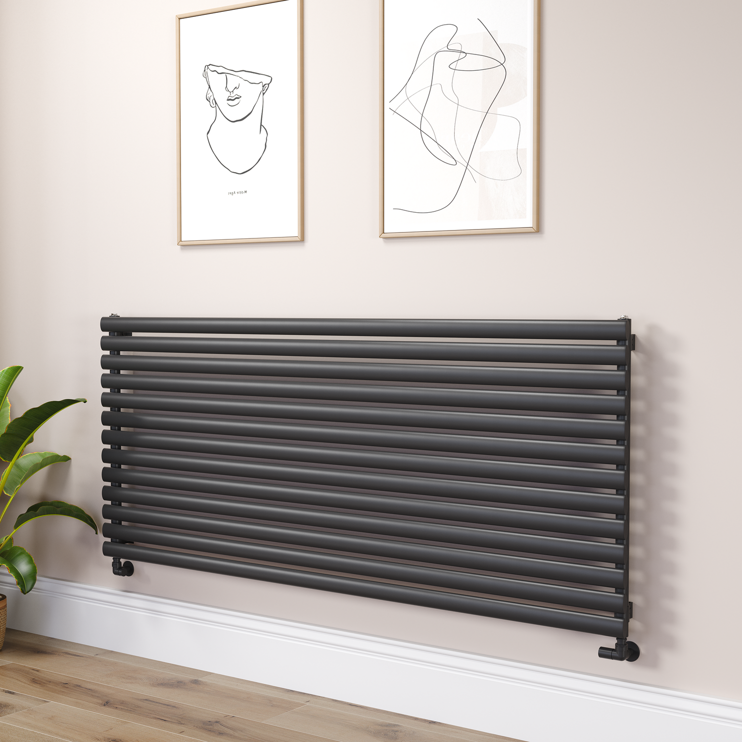 Sorrento Midnight Black Oval Designer Radiator 767X1800mm Single Panel 5532 Btu