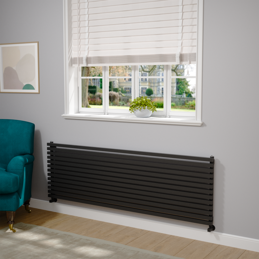 Ravello Midnight Black Square Designer Radiator 585x1800mm Single Panel 4744 BTU